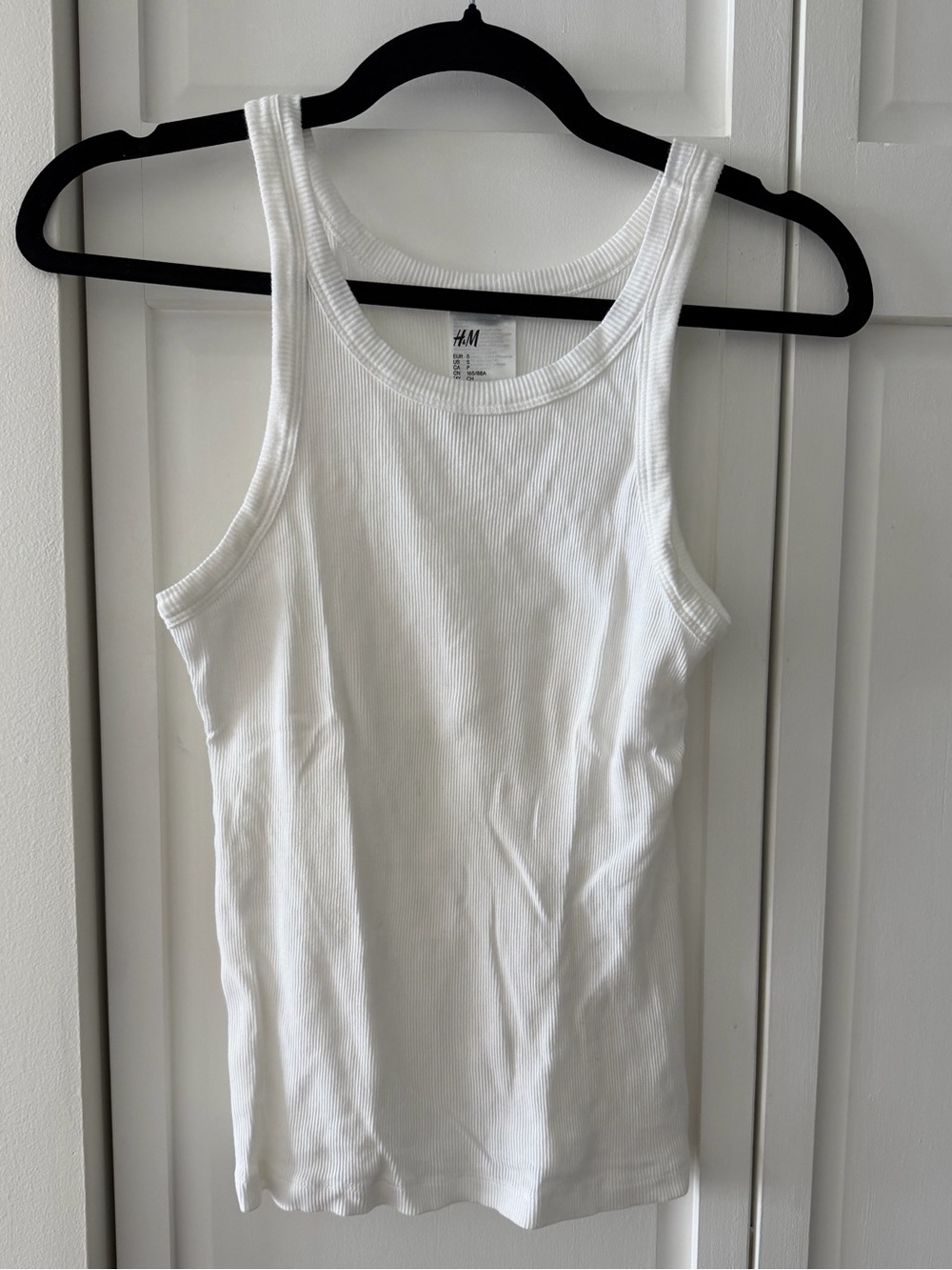 H&M White Ribbed Tank Top | 100% Cotton Scoop Neck Camisole Size S